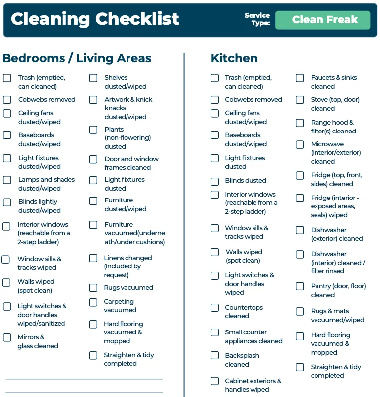 Page one of the Certifiably Clean deep cleaning checklist