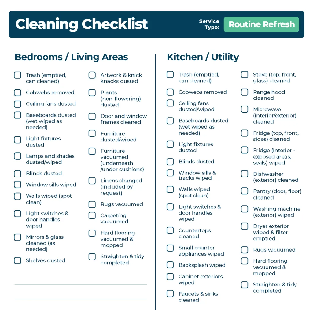 Page one of the Certifiably Clean recurring cleaning checklist