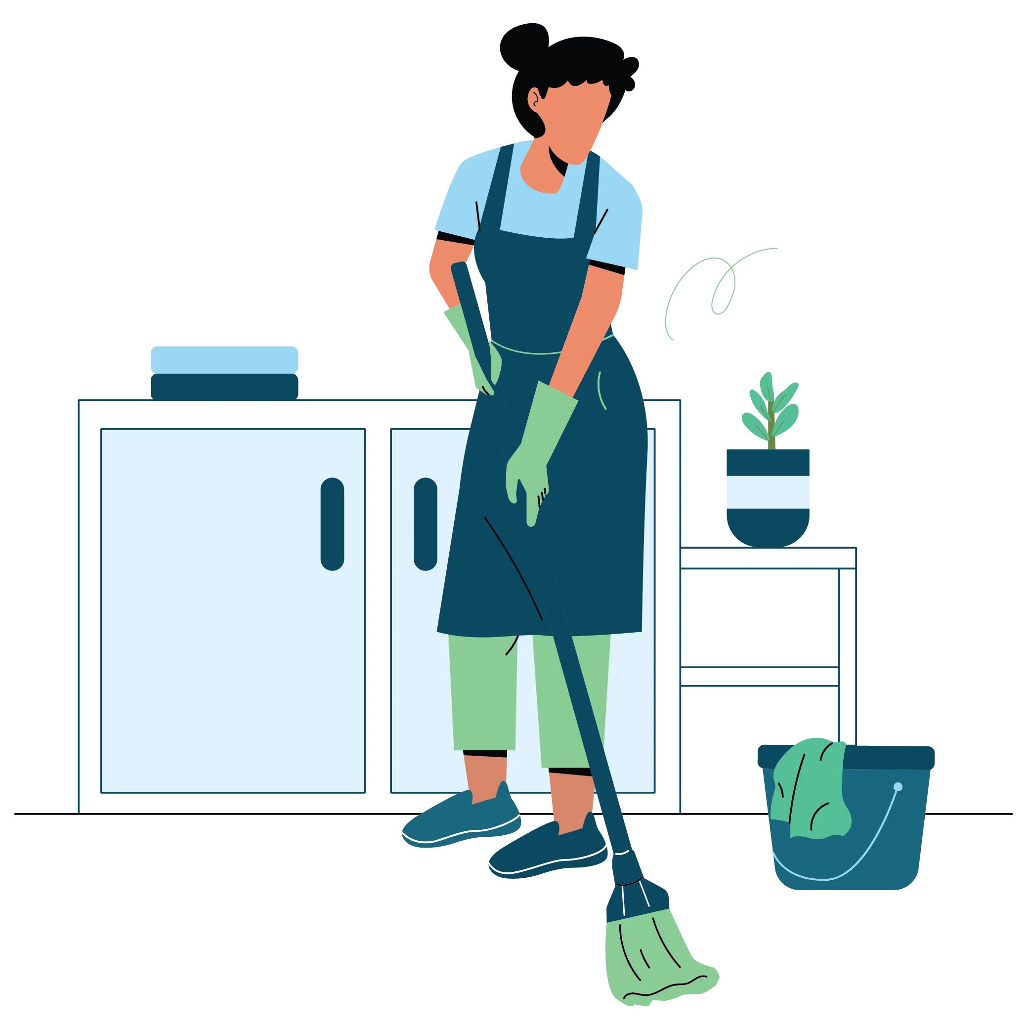 Illustration of a Certifiably Clean technician mopping a kitchen floor