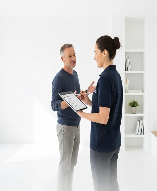 A client completing the post-clean feedback survey after a visit