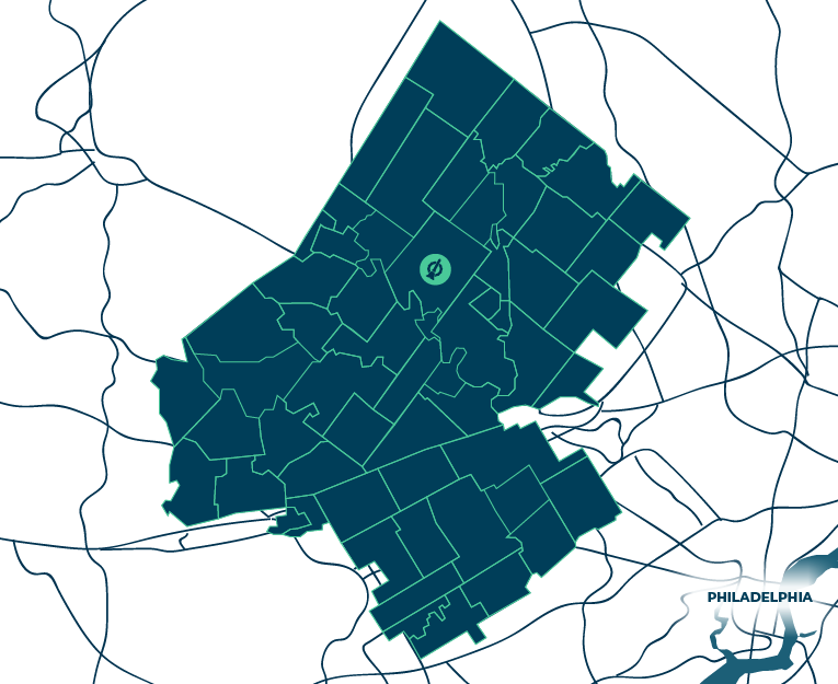 Map of the Certifiably Clean service area across Montgomery and Chester County, Pennsylvania